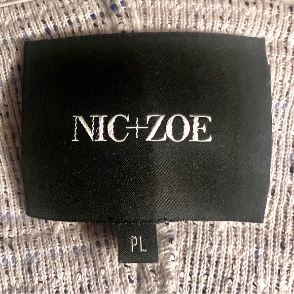 NIC + ZOE Grey & Blue Zip Front Leather Trimmed Knit Jacket! Sz PL! So Chic! - Picture 2 of 5